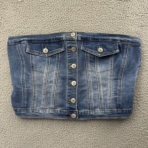 Y2K Rue 21 Denim Jean Corset Strapless Top Tue‎ Bustier Stretch Women's Large